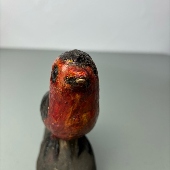 Primitive Folk Art Red Bird Robin Cardinal Stone Clay Statue Sculpture Carving - Picture 6 of 12